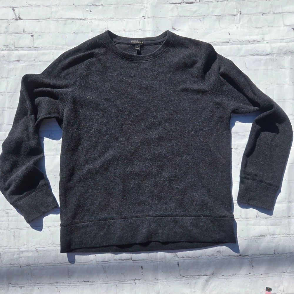 Banana Republic Mens Charcoal Gray Raglan Crewneck Sweatshirt Medium